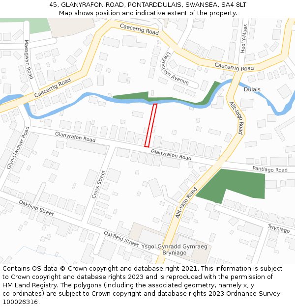 45, GLANYRAFON ROAD, PONTARDDULAIS, SWANSEA, SA4 8LT: Location map and indicative extent of plot