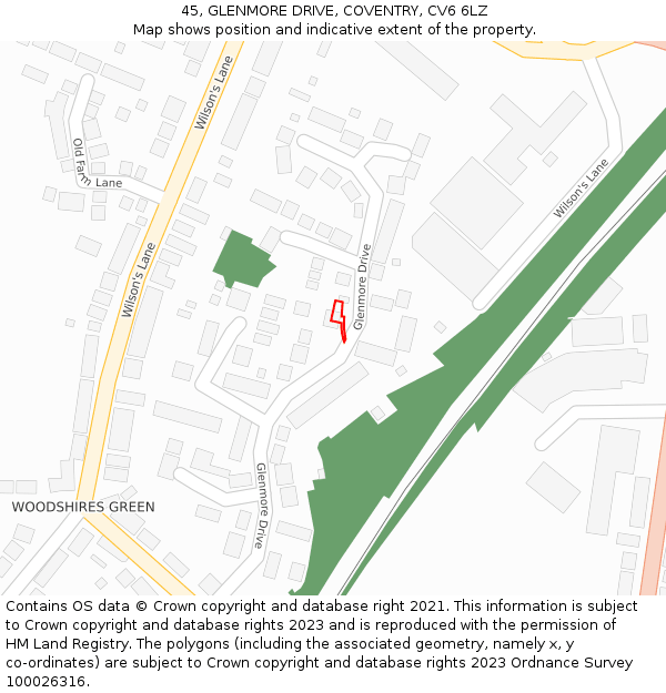 45, GLENMORE DRIVE, COVENTRY, CV6 6LZ: Location map and indicative extent of plot