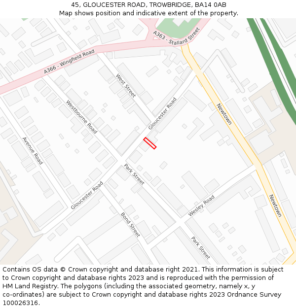 45, GLOUCESTER ROAD, TROWBRIDGE, BA14 0AB: Location map and indicative extent of plot