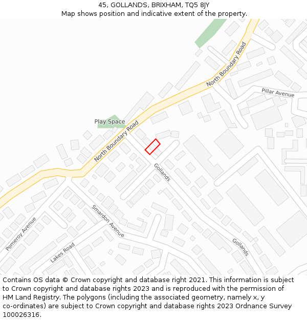 45, GOLLANDS, BRIXHAM, TQ5 8JY: Location map and indicative extent of plot