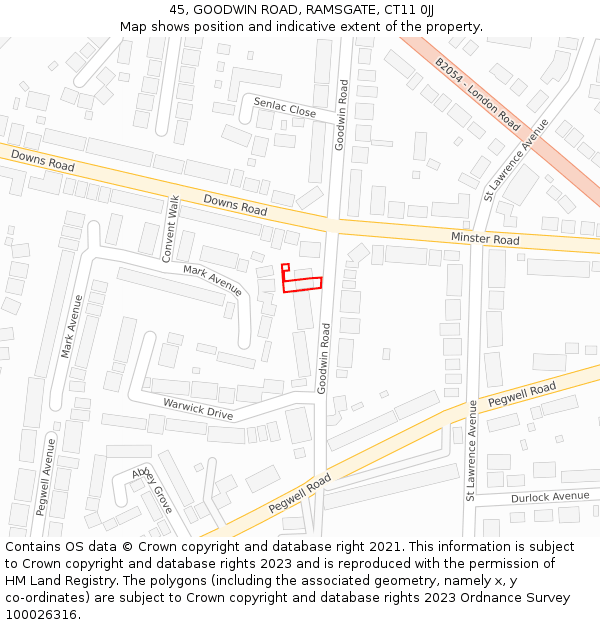 45, GOODWIN ROAD, RAMSGATE, CT11 0JJ: Location map and indicative extent of plot