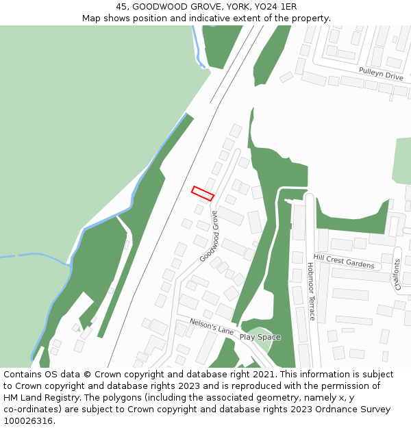 45, GOODWOOD GROVE, YORK, YO24 1ER: Location map and indicative extent of plot