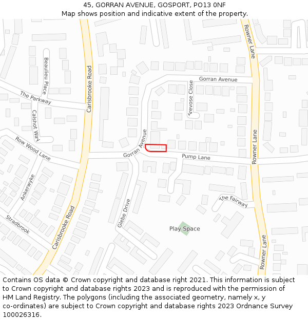 45, GORRAN AVENUE, GOSPORT, PO13 0NF: Location map and indicative extent of plot