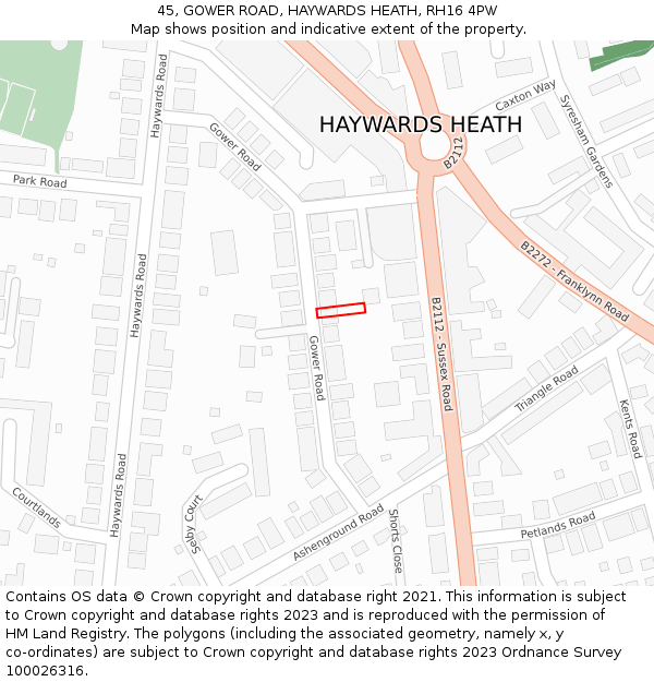 45, GOWER ROAD, HAYWARDS HEATH, RH16 4PW: Location map and indicative extent of plot