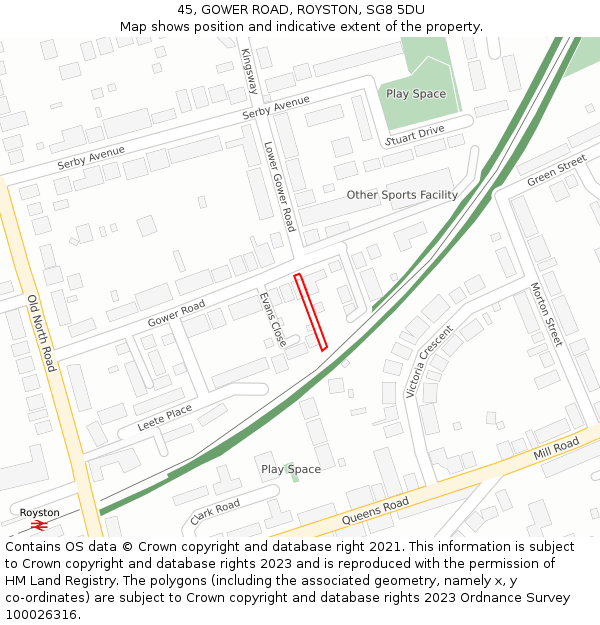 45, GOWER ROAD, ROYSTON, SG8 5DU: Location map and indicative extent of plot