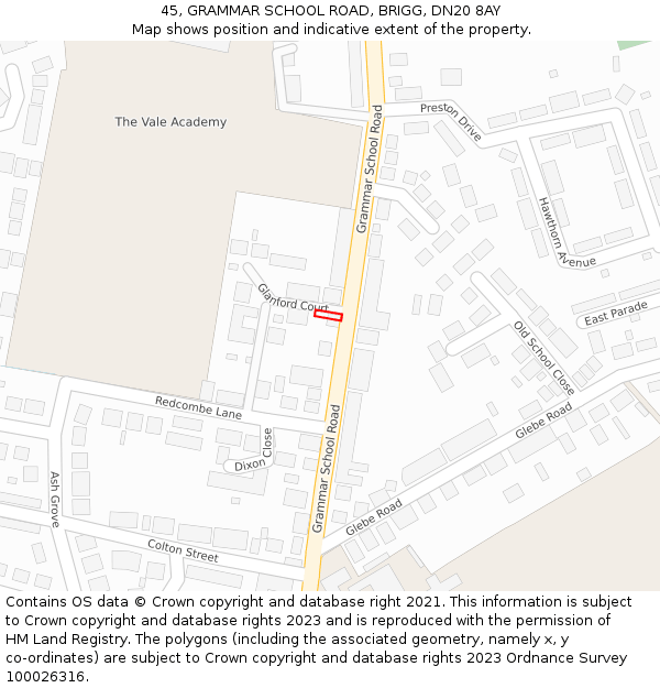 45, GRAMMAR SCHOOL ROAD, BRIGG, DN20 8AY: Location map and indicative extent of plot