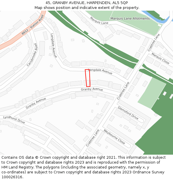 45, GRANBY AVENUE, HARPENDEN, AL5 5QP: Location map and indicative extent of plot