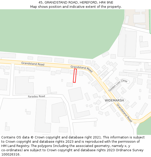 45, GRANDSTAND ROAD, HEREFORD, HR4 9NE: Location map and indicative extent of plot