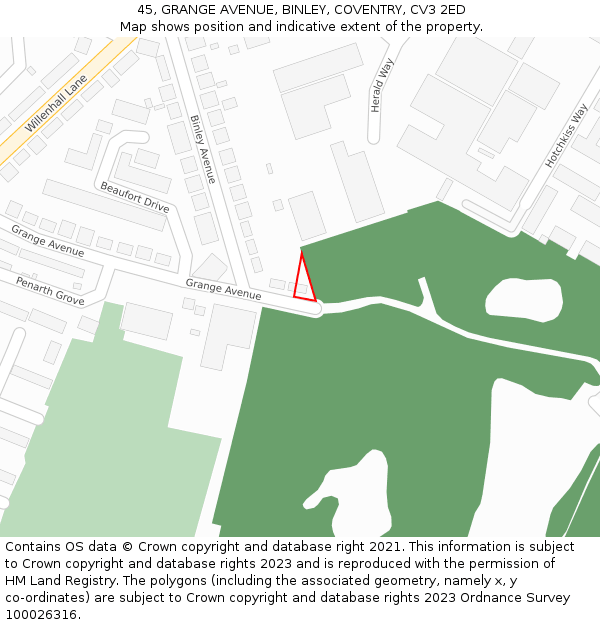 45, GRANGE AVENUE, BINLEY, COVENTRY, CV3 2ED: Location map and indicative extent of plot