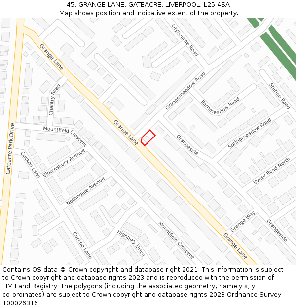 45, GRANGE LANE, GATEACRE, LIVERPOOL, L25 4SA: Location map and indicative extent of plot