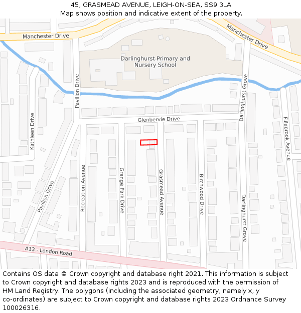 45, GRASMEAD AVENUE, LEIGH-ON-SEA, SS9 3LA: Location map and indicative extent of plot