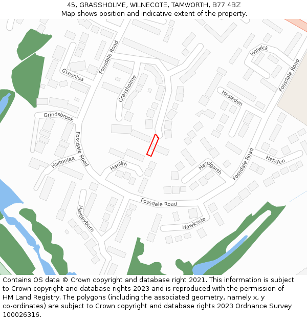 45, GRASSHOLME, WILNECOTE, TAMWORTH, B77 4BZ: Location map and indicative extent of plot