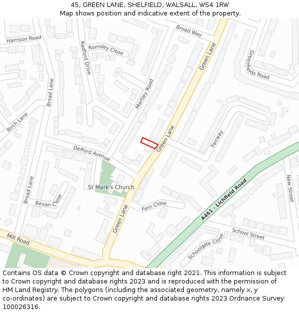 45, GREEN LANE, SHELFIELD, WALSALL, WS4 1RW: Location map and indicative extent of plot