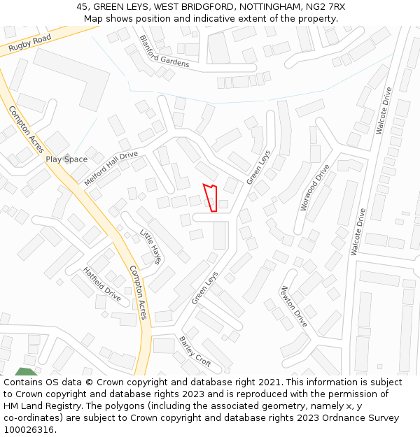 45, GREEN LEYS, WEST BRIDGFORD, NOTTINGHAM, NG2 7RX: Location map and indicative extent of plot