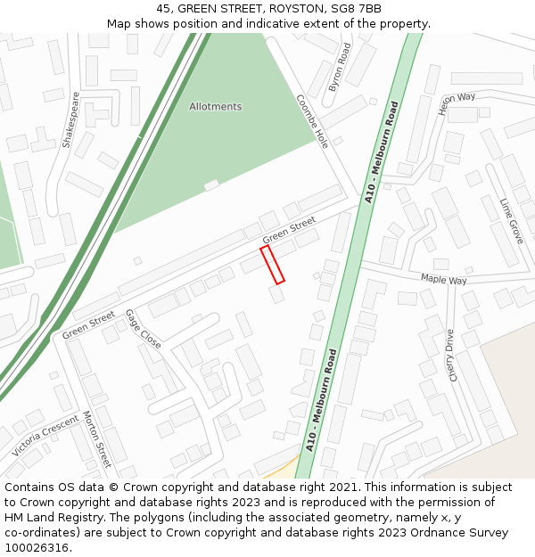 45, GREEN STREET, ROYSTON, SG8 7BB: Location map and indicative extent of plot