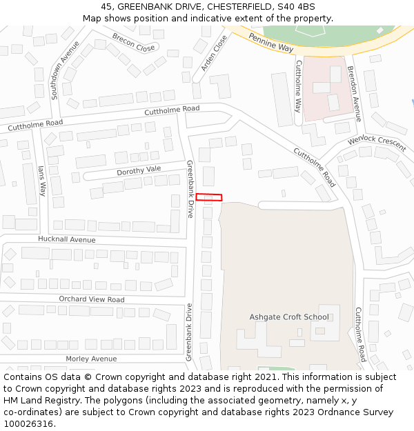 45, GREENBANK DRIVE, CHESTERFIELD, S40 4BS: Location map and indicative extent of plot