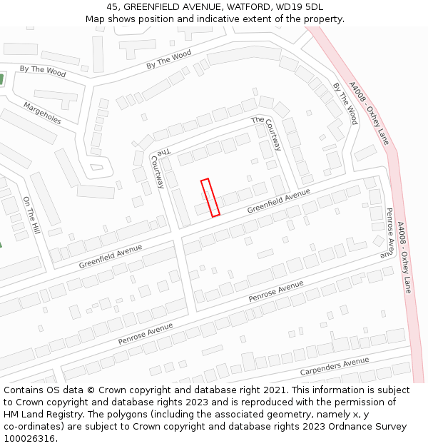 45, GREENFIELD AVENUE, WATFORD, WD19 5DL: Location map and indicative extent of plot