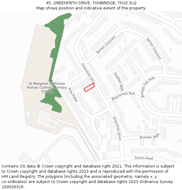 45, GREENFRITH DRIVE, TONBRIDGE, TN10 3LQ: Location map and indicative extent of plot