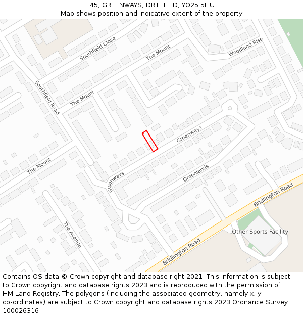 45, GREENWAYS, DRIFFIELD, YO25 5HU: Location map and indicative extent of plot