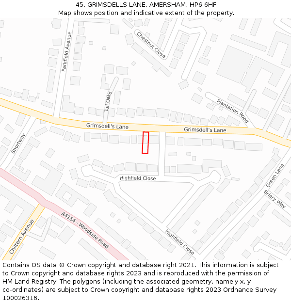 45, GRIMSDELLS LANE, AMERSHAM, HP6 6HF: Location map and indicative extent of plot