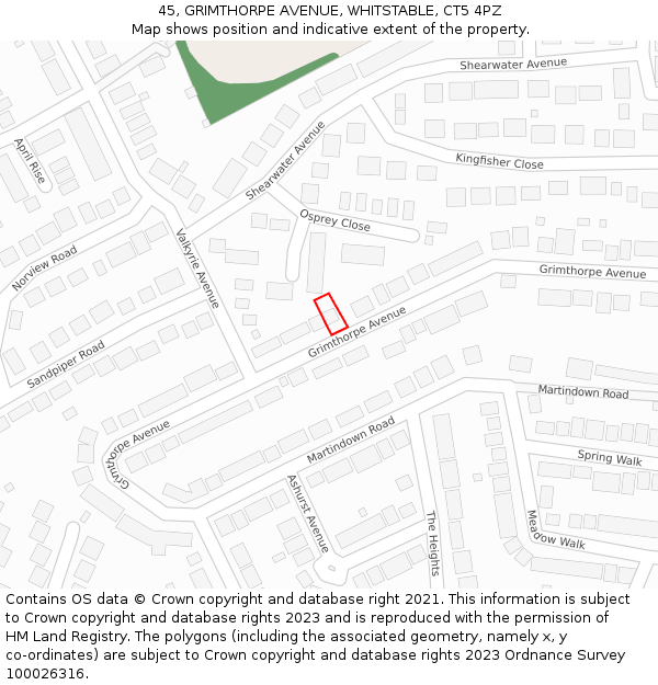 45, GRIMTHORPE AVENUE, WHITSTABLE, CT5 4PZ: Location map and indicative extent of plot