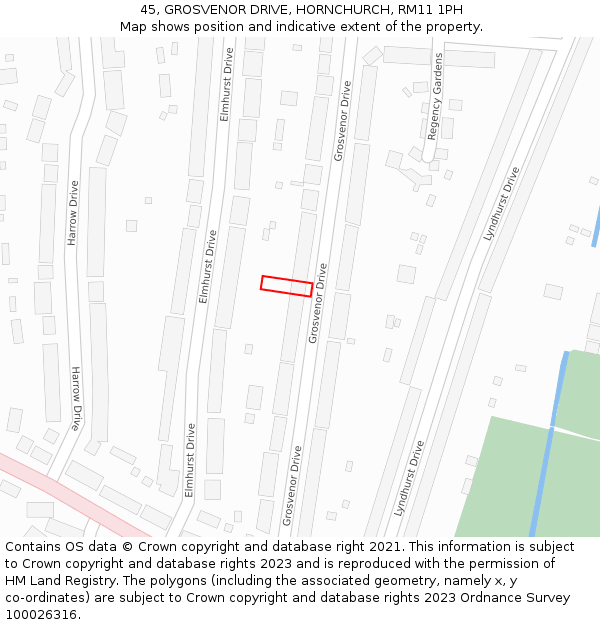 45, GROSVENOR DRIVE, HORNCHURCH, RM11 1PH: Location map and indicative extent of plot