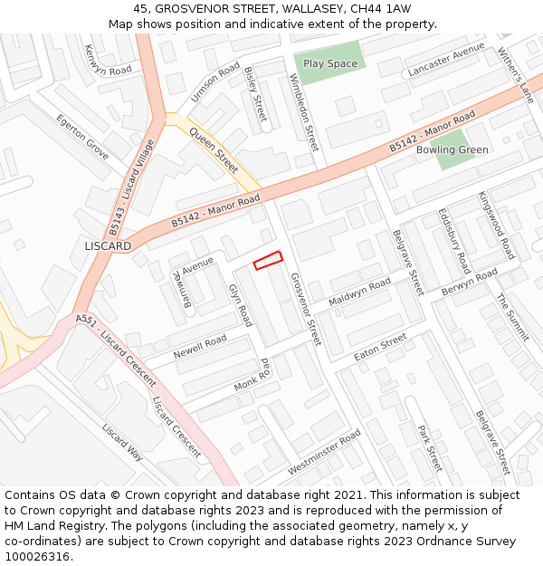 45, GROSVENOR STREET, WALLASEY, CH44 1AW: Location map and indicative extent of plot