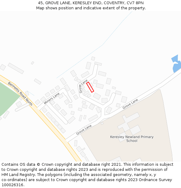 45, GROVE LANE, KERESLEY END, COVENTRY, CV7 8PN: Location map and indicative extent of plot