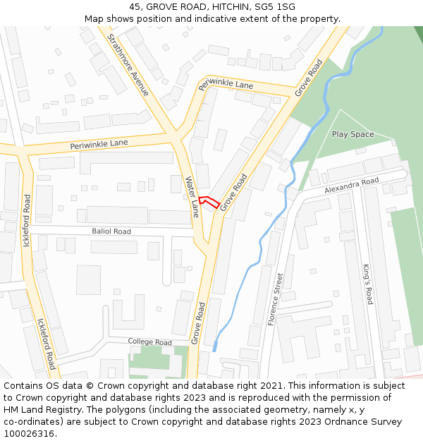 45, GROVE ROAD, HITCHIN, SG5 1SG: Location map and indicative extent of plot
