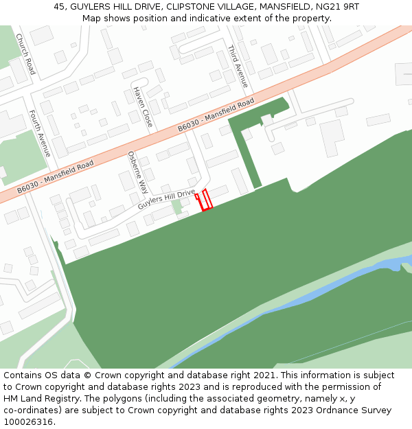 45, GUYLERS HILL DRIVE, CLIPSTONE VILLAGE, MANSFIELD, NG21 9RT: Location map and indicative extent of plot