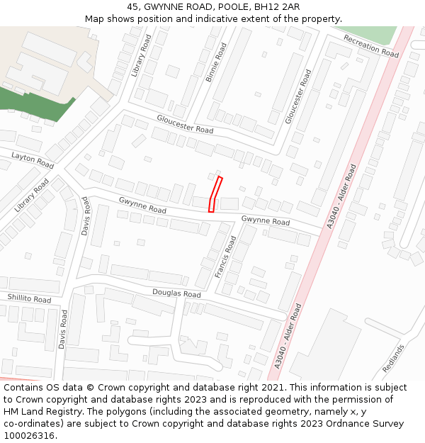 45, GWYNNE ROAD, POOLE, BH12 2AR: Location map and indicative extent of plot