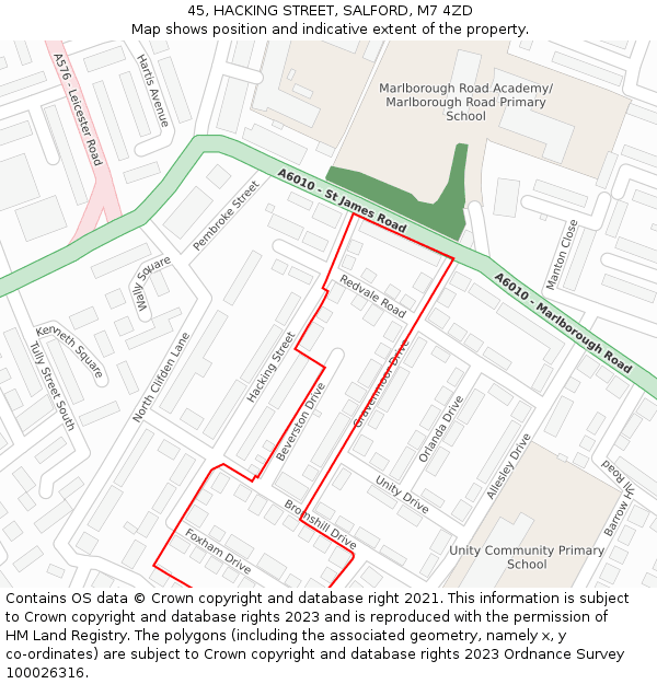 45, HACKING STREET, SALFORD, M7 4ZD: Location map and indicative extent of plot