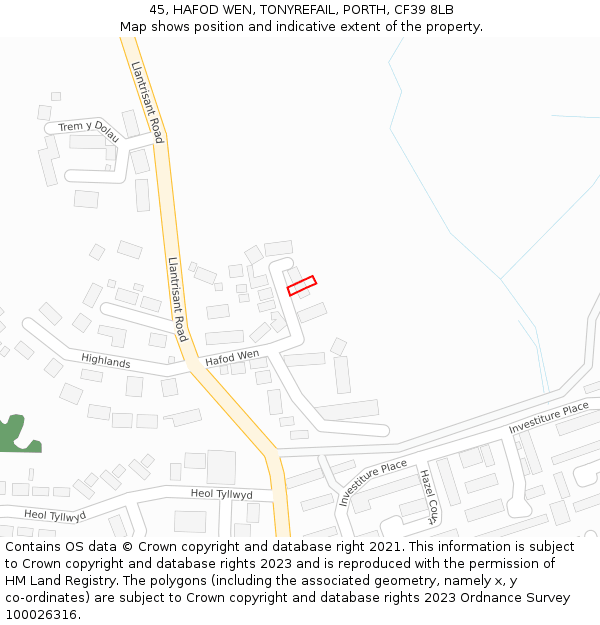 45, HAFOD WEN, TONYREFAIL, PORTH, CF39 8LB: Location map and indicative extent of plot