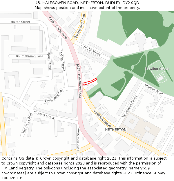 45, HALESOWEN ROAD, NETHERTON, DUDLEY, DY2 9QD: Location map and indicative extent of plot