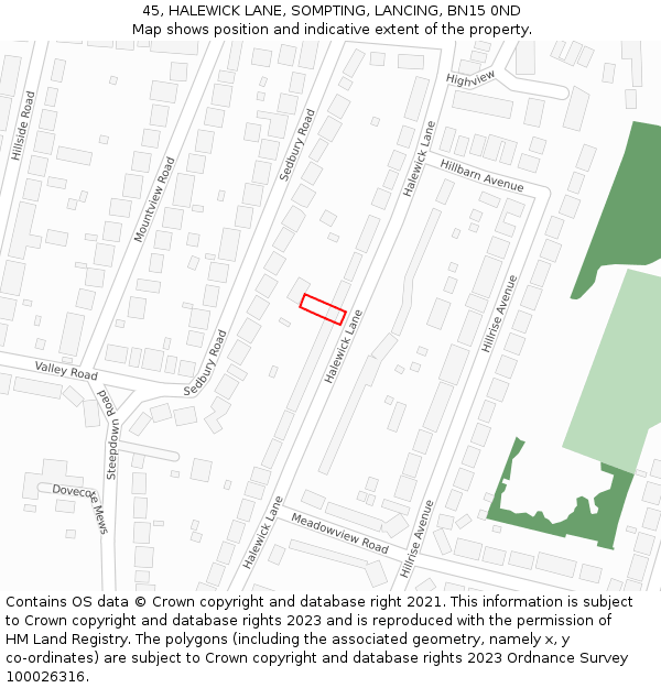 45, HALEWICK LANE, SOMPTING, LANCING, BN15 0ND: Location map and indicative extent of plot