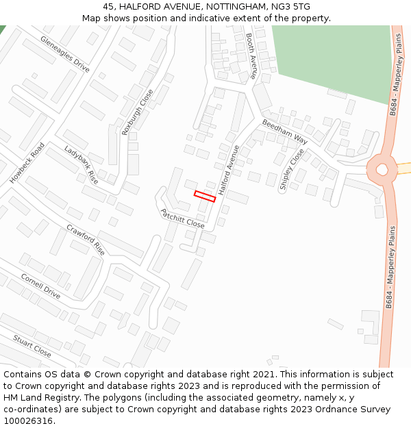 45, HALFORD AVENUE, NOTTINGHAM, NG3 5TG: Location map and indicative extent of plot