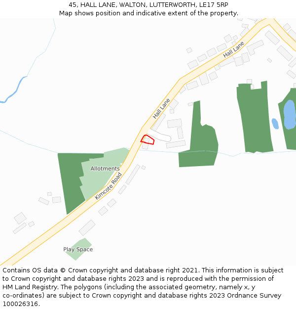 45, HALL LANE, WALTON, LUTTERWORTH, LE17 5RP: Location map and indicative extent of plot