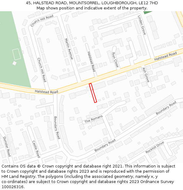 45, HALSTEAD ROAD, MOUNTSORREL, LOUGHBOROUGH, LE12 7HD: Location map and indicative extent of plot