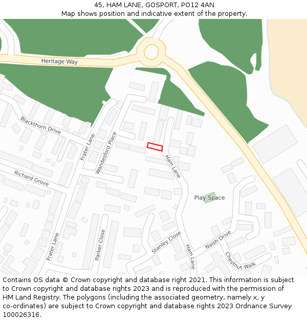 45, HAM LANE, GOSPORT, PO12 4AN: Location map and indicative extent of plot