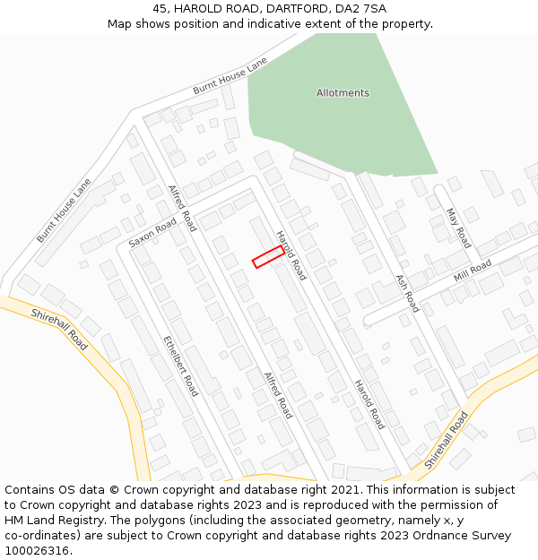 45, HAROLD ROAD, DARTFORD, DA2 7SA: Location map and indicative extent of plot