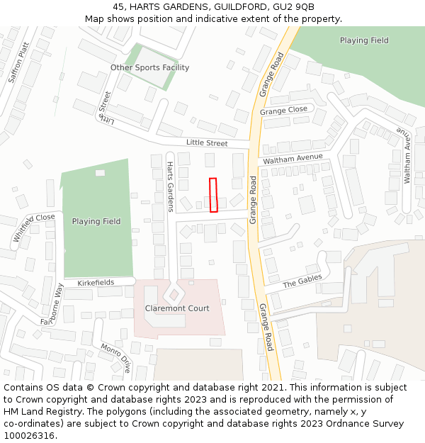 45, HARTS GARDENS, GUILDFORD, GU2 9QB: Location map and indicative extent of plot