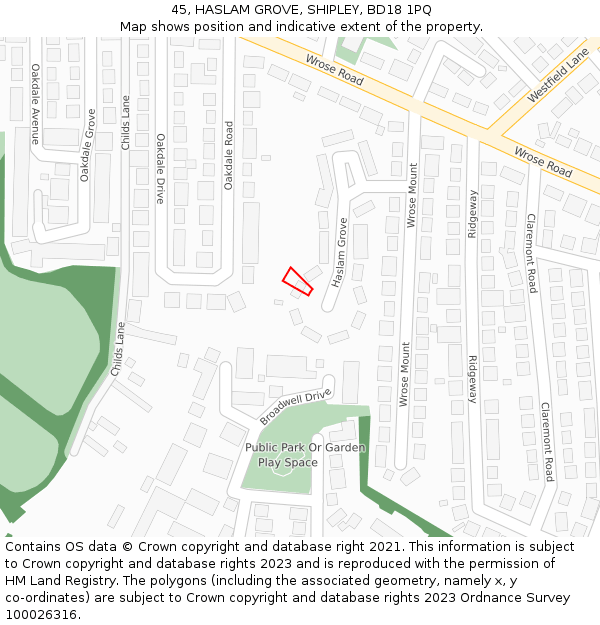 45, HASLAM GROVE, SHIPLEY, BD18 1PQ: Location map and indicative extent of plot