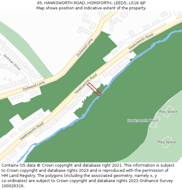 45, HAWKSWORTH ROAD, HORSFORTH, LEEDS, LS18 4JP: Location map and indicative extent of plot