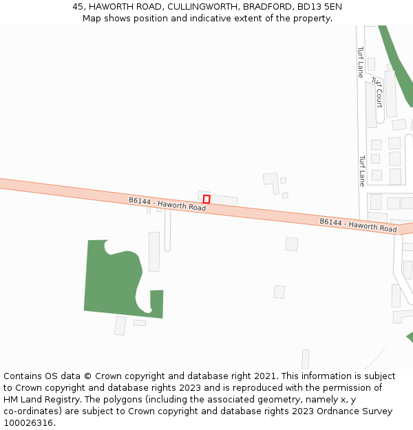 45, HAWORTH ROAD, CULLINGWORTH, BRADFORD, BD13 5EN: Location map and indicative extent of plot