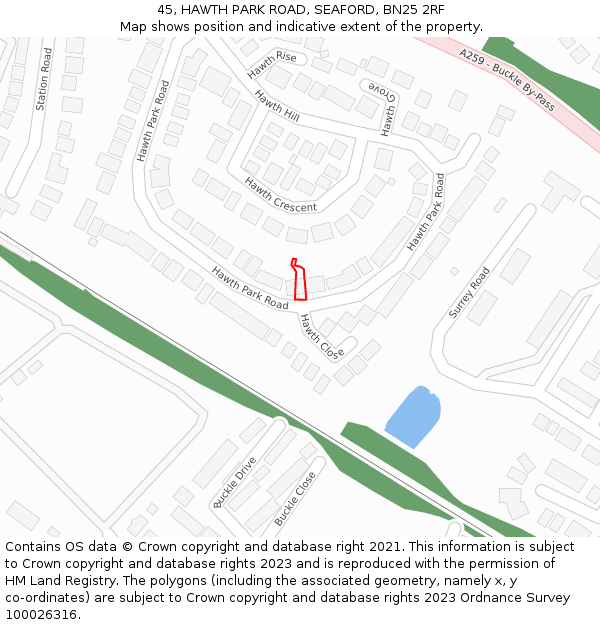 45, HAWTH PARK ROAD, SEAFORD, BN25 2RF: Location map and indicative extent of plot