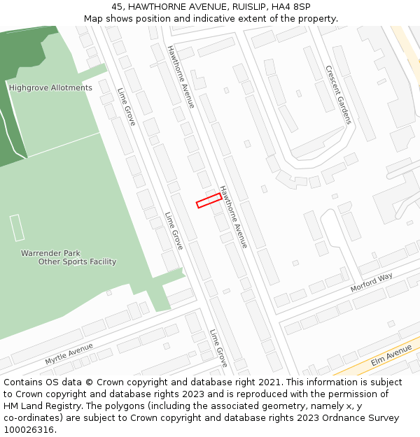45, HAWTHORNE AVENUE, RUISLIP, HA4 8SP: Location map and indicative extent of plot
