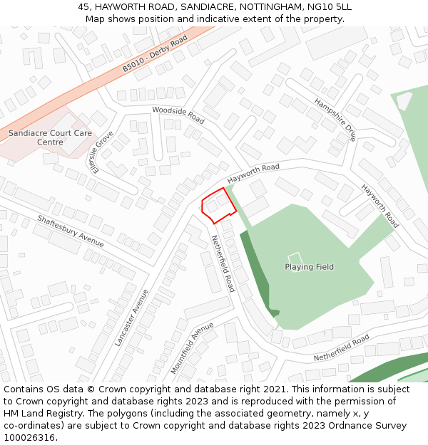 45, HAYWORTH ROAD, SANDIACRE, NOTTINGHAM, NG10 5LL: Location map and indicative extent of plot