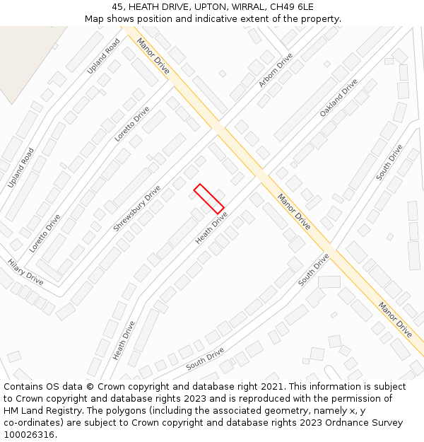 45, HEATH DRIVE, UPTON, WIRRAL, CH49 6LE: Location map and indicative extent of plot