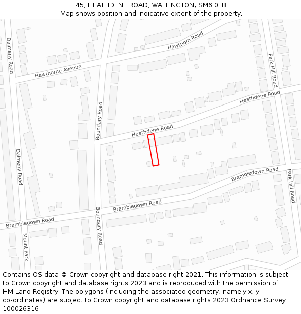 45, HEATHDENE ROAD, WALLINGTON, SM6 0TB: Location map and indicative extent of plot