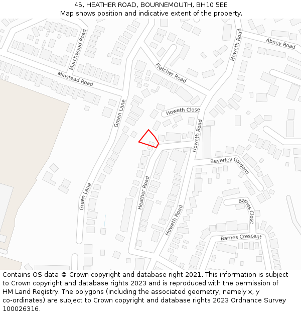 45, HEATHER ROAD, BOURNEMOUTH, BH10 5EE: Location map and indicative extent of plot